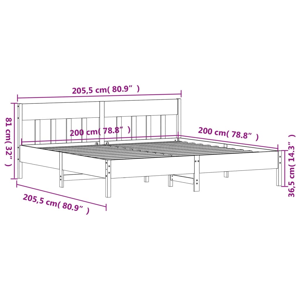 Cadre de lit sans matelas cire marron 200x200cm bois pin massif - XIOS