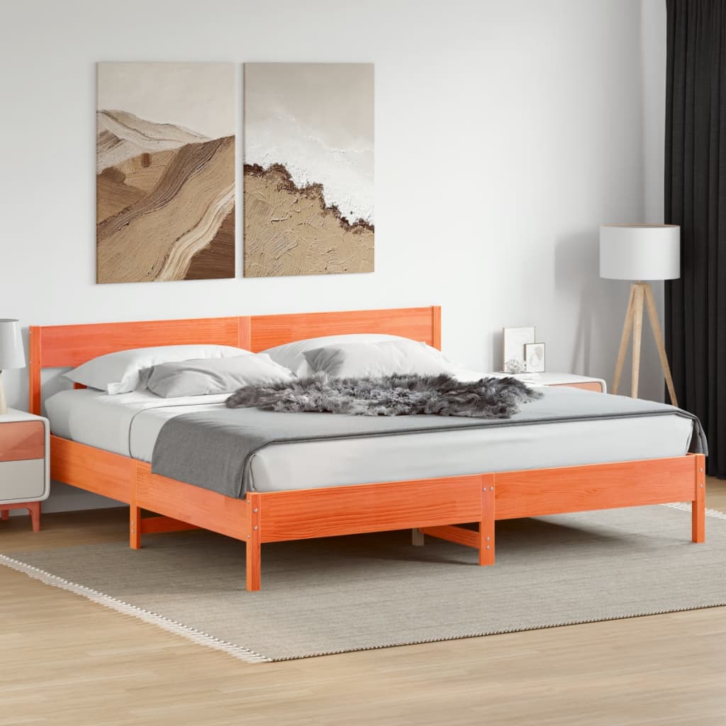 Cadre de lit sans matelas cire marron 180x200cm bois pin massif - XIOS