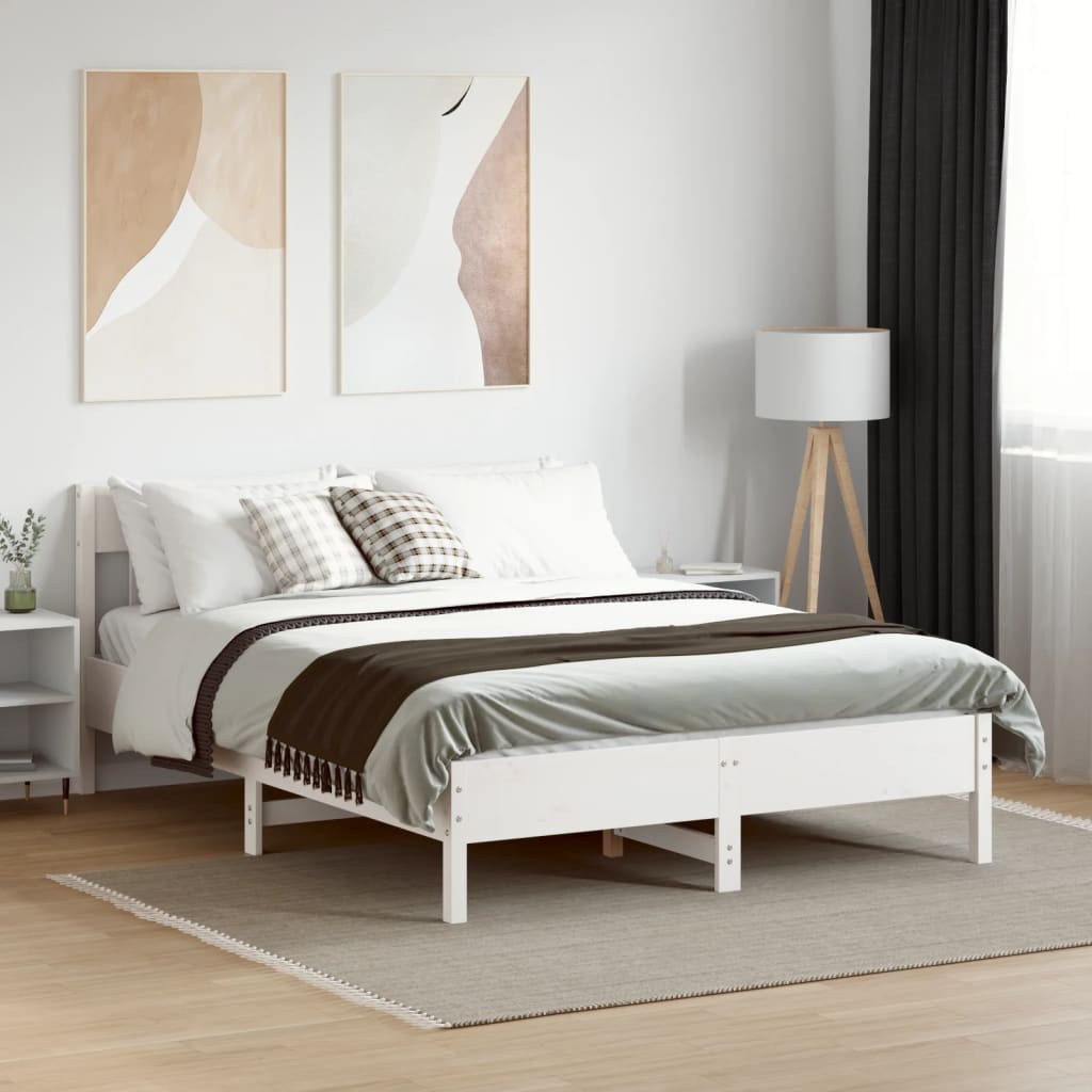 Cadre de lit sans matelas blanc 160x200 cm bois de pin massif - XIOS