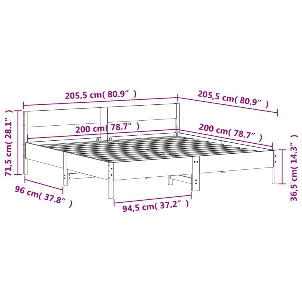 Cadre de lit sans matelas blanc 200x200 cm bois massif de pin - XIOS