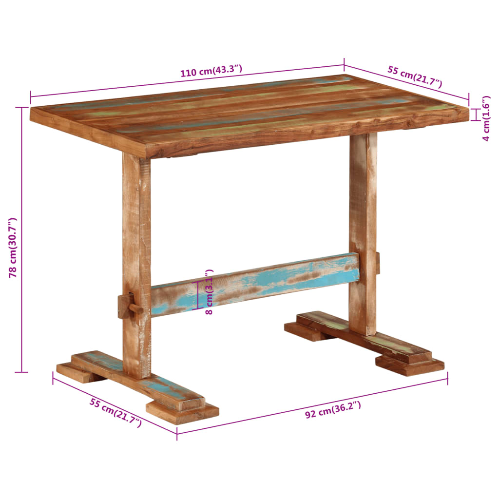 Table à manger 110x55x78 cm bois massif de récupération - XIOS
