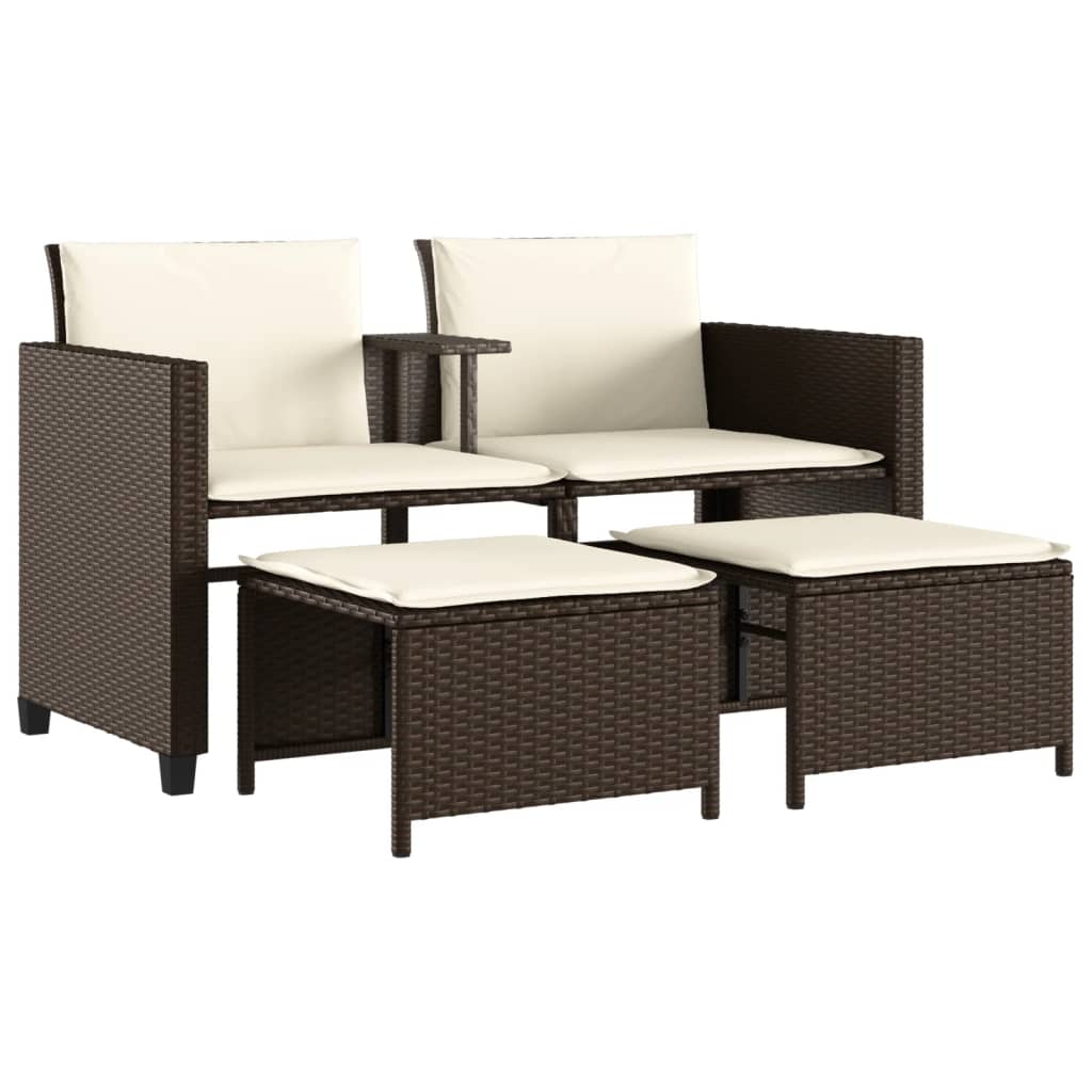 Canapé de jardin 2 places avec table et tabourets marron rotin - XIOS