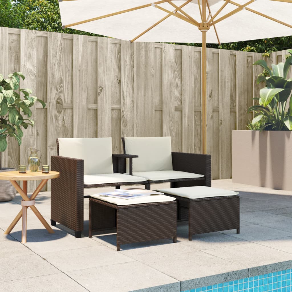 Canapé de jardin 2 places avec table et tabourets marron rotin - XIOS