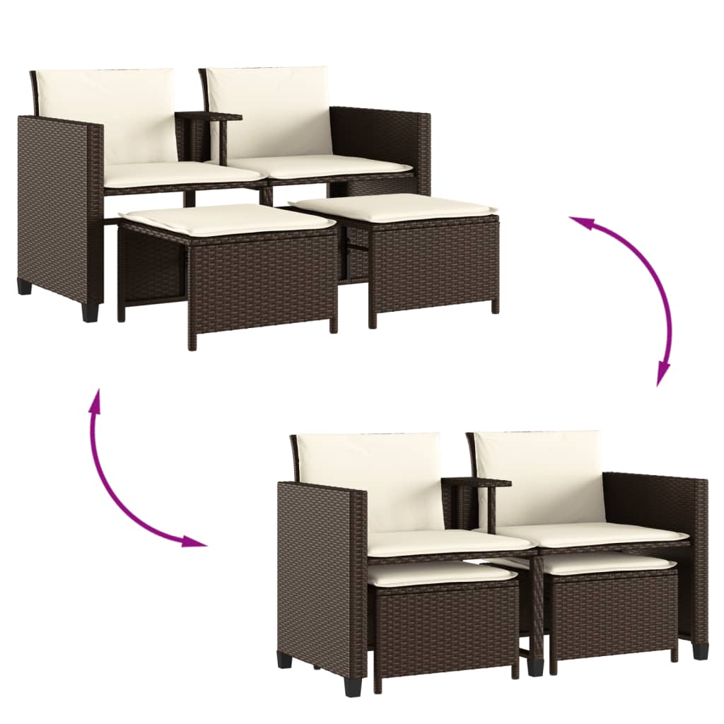 Canapé de jardin 2 places avec table et tabourets marron rotin - XIOS