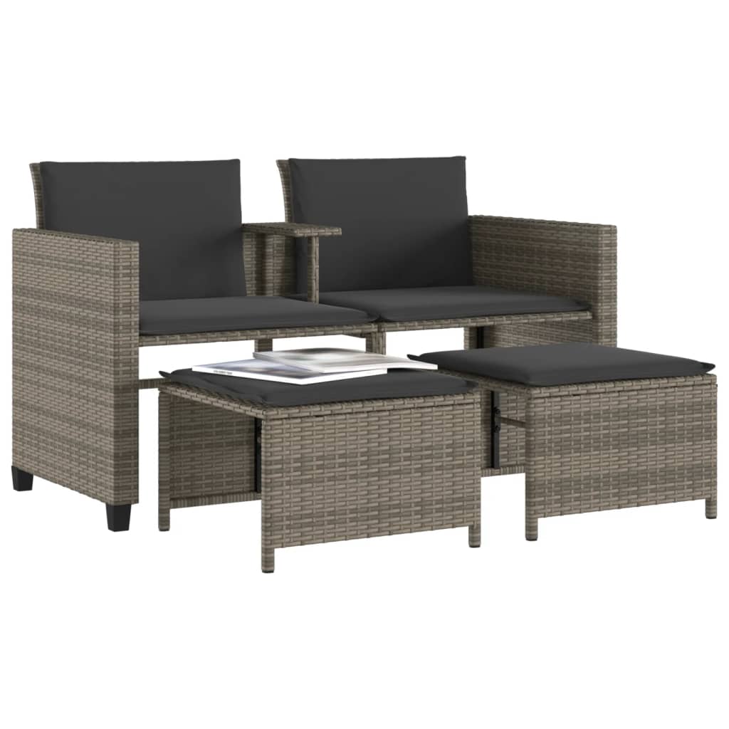 Canapé de jardin 2 places avec table et tabourets gris rotin - XIOS