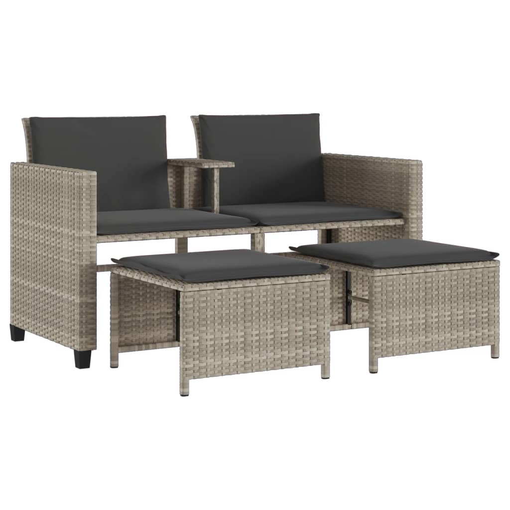Canapé de jardin 2 places avec table tabourets gris clair rotin - XIOS