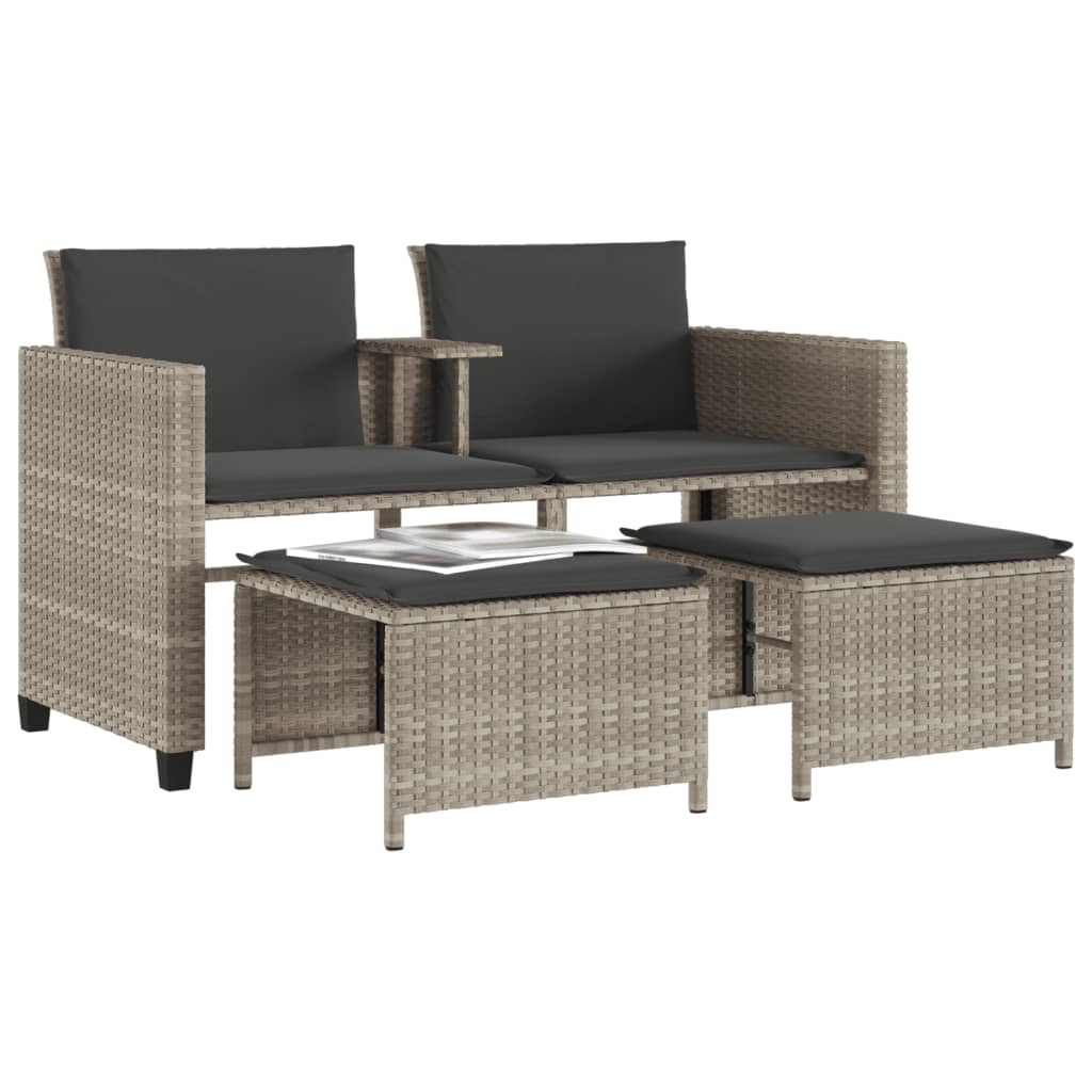 Canapé de jardin 2 places avec table tabourets gris clair rotin - XIOS