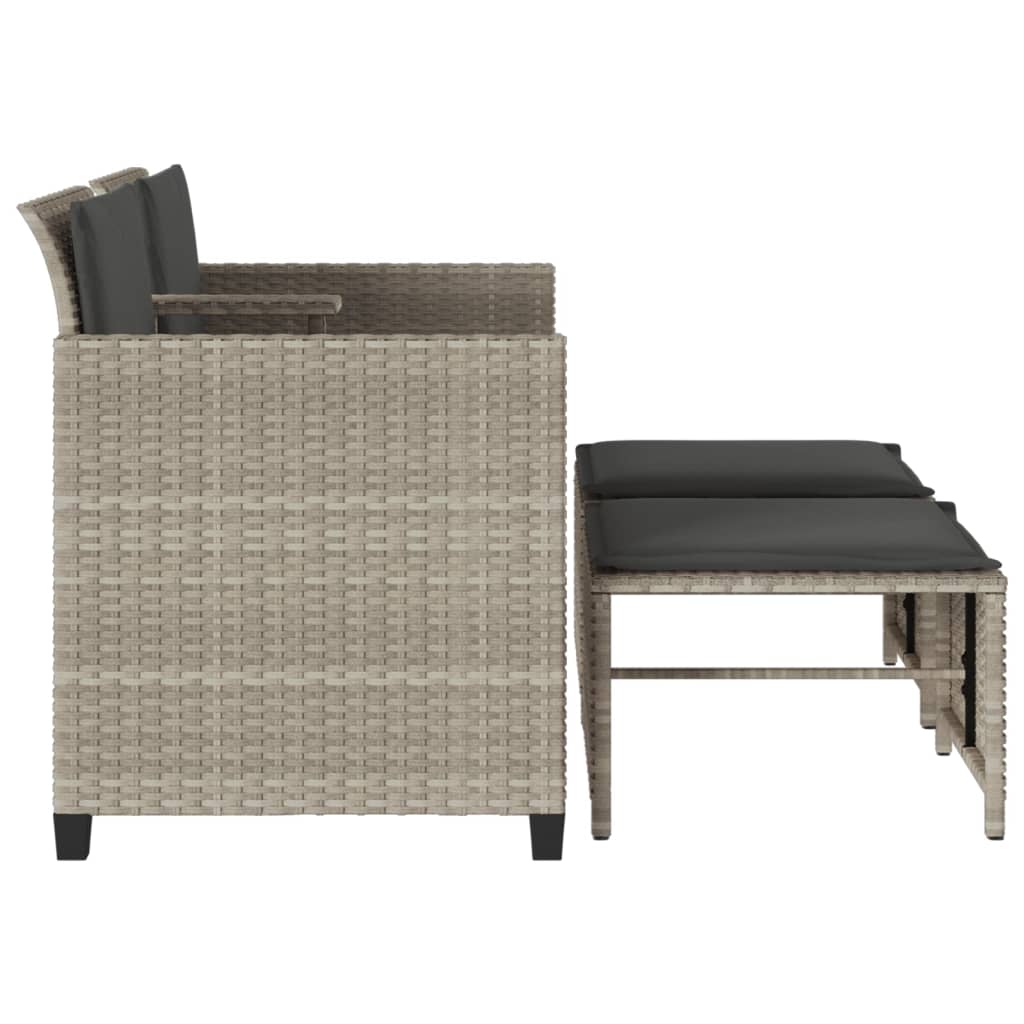 Canapé de jardin 2 places avec table tabourets gris clair rotin - XIOS