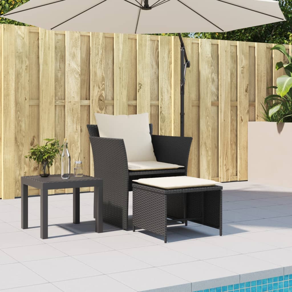Chaise de jardin avec tabouret noir résine tressée - XIOS