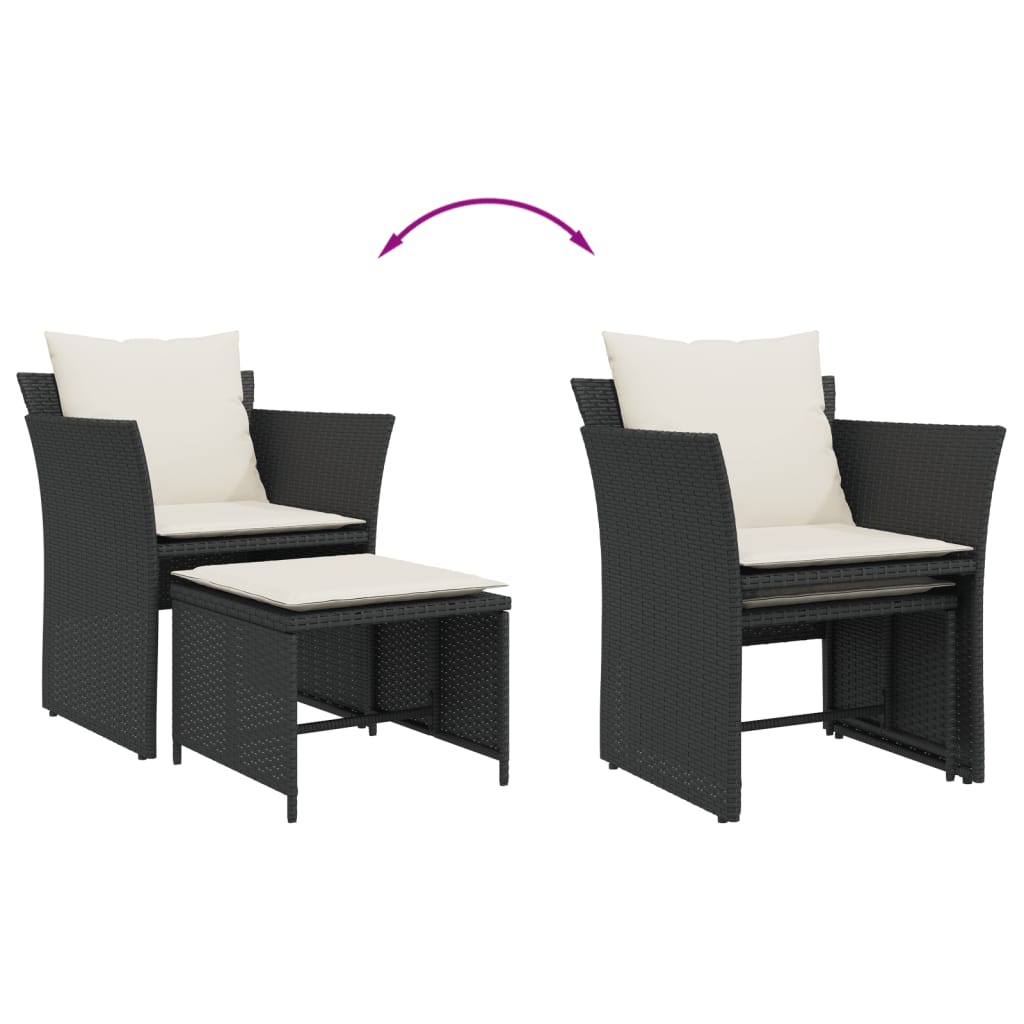 Chaise de jardin avec tabouret noir résine tressée - XIOS
