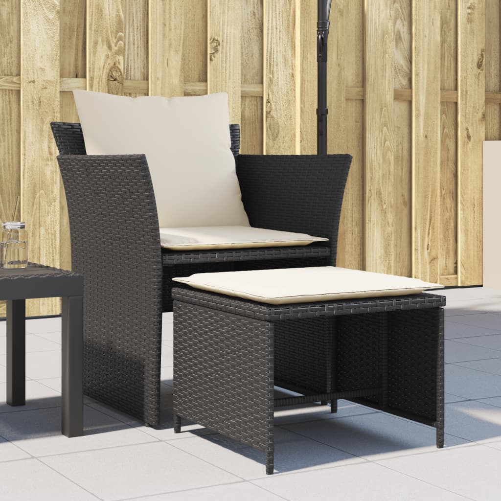 Chaise de jardin avec tabouret noir résine tressée - XIOS