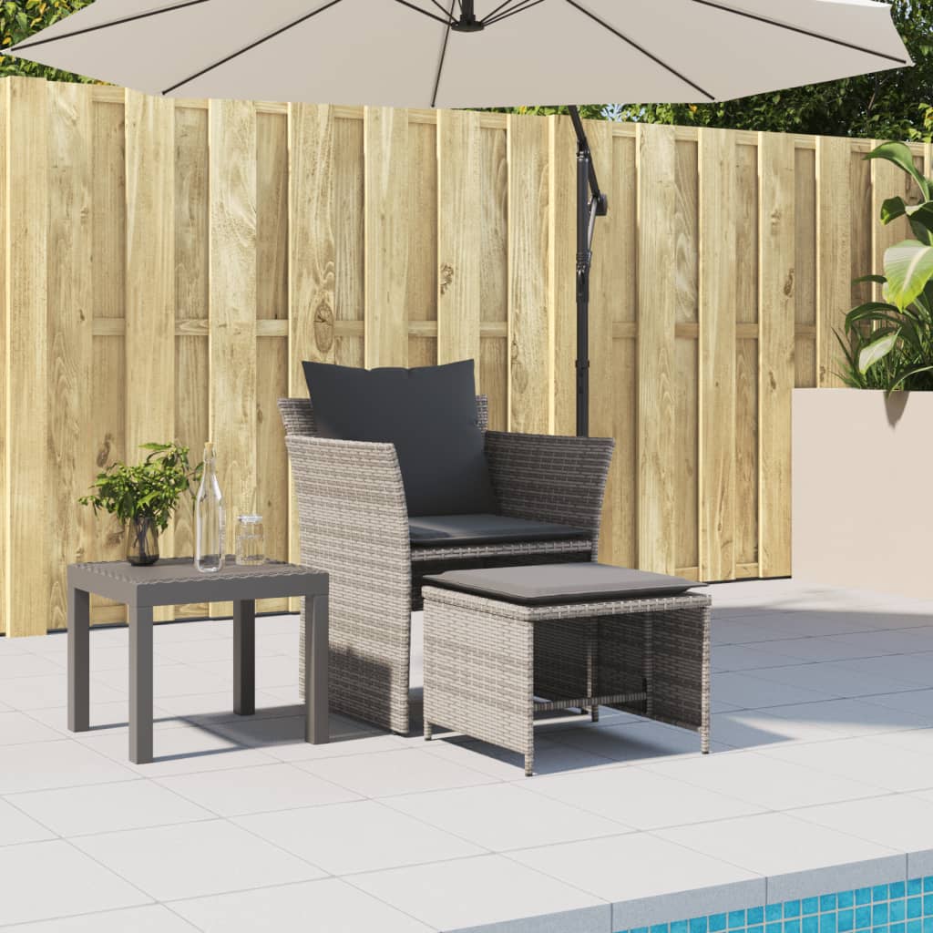 Chaise de jardin avec tabouret gris résine tressée - XIOS