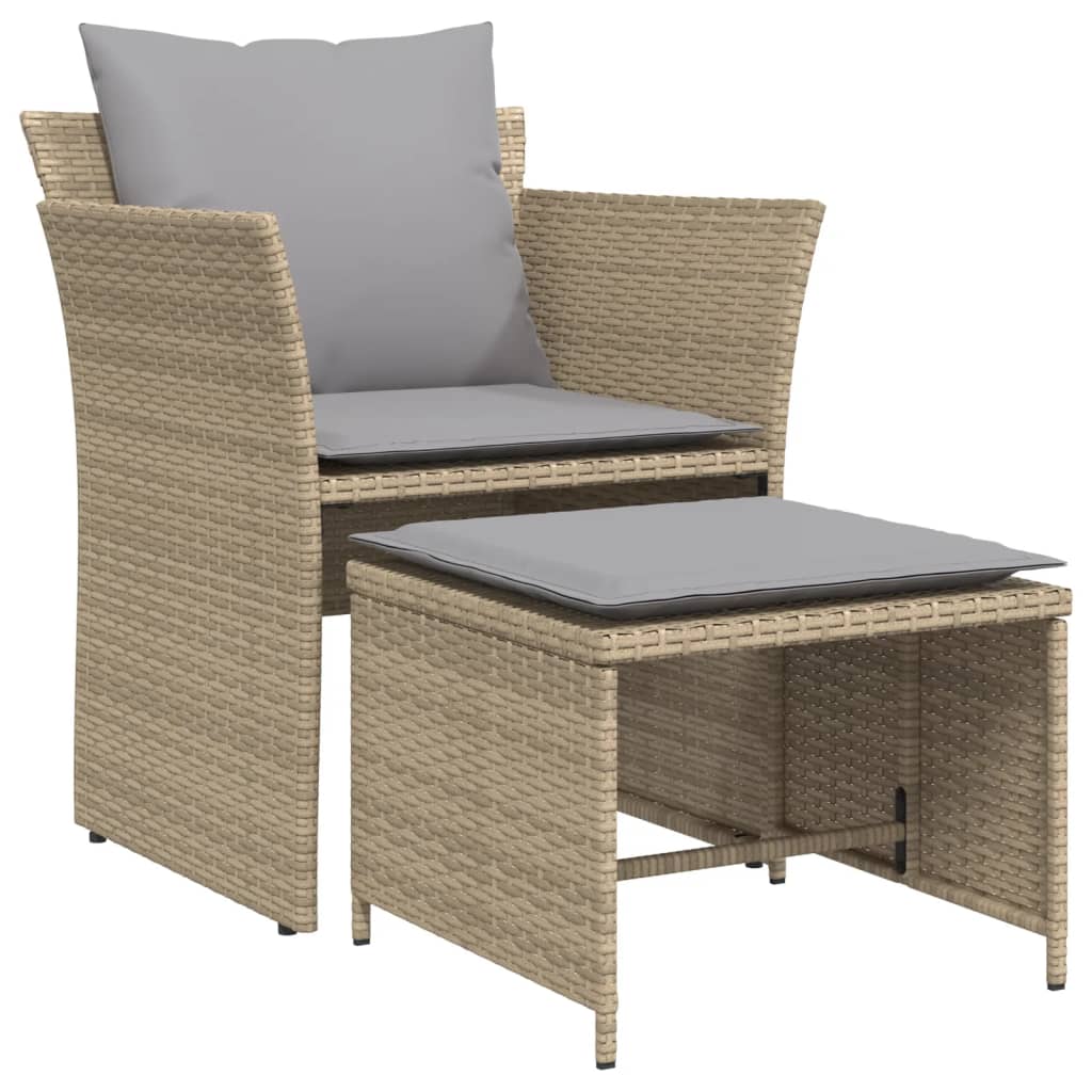 Chaise de jardin avec tabouret beige résine tressée - XIOS