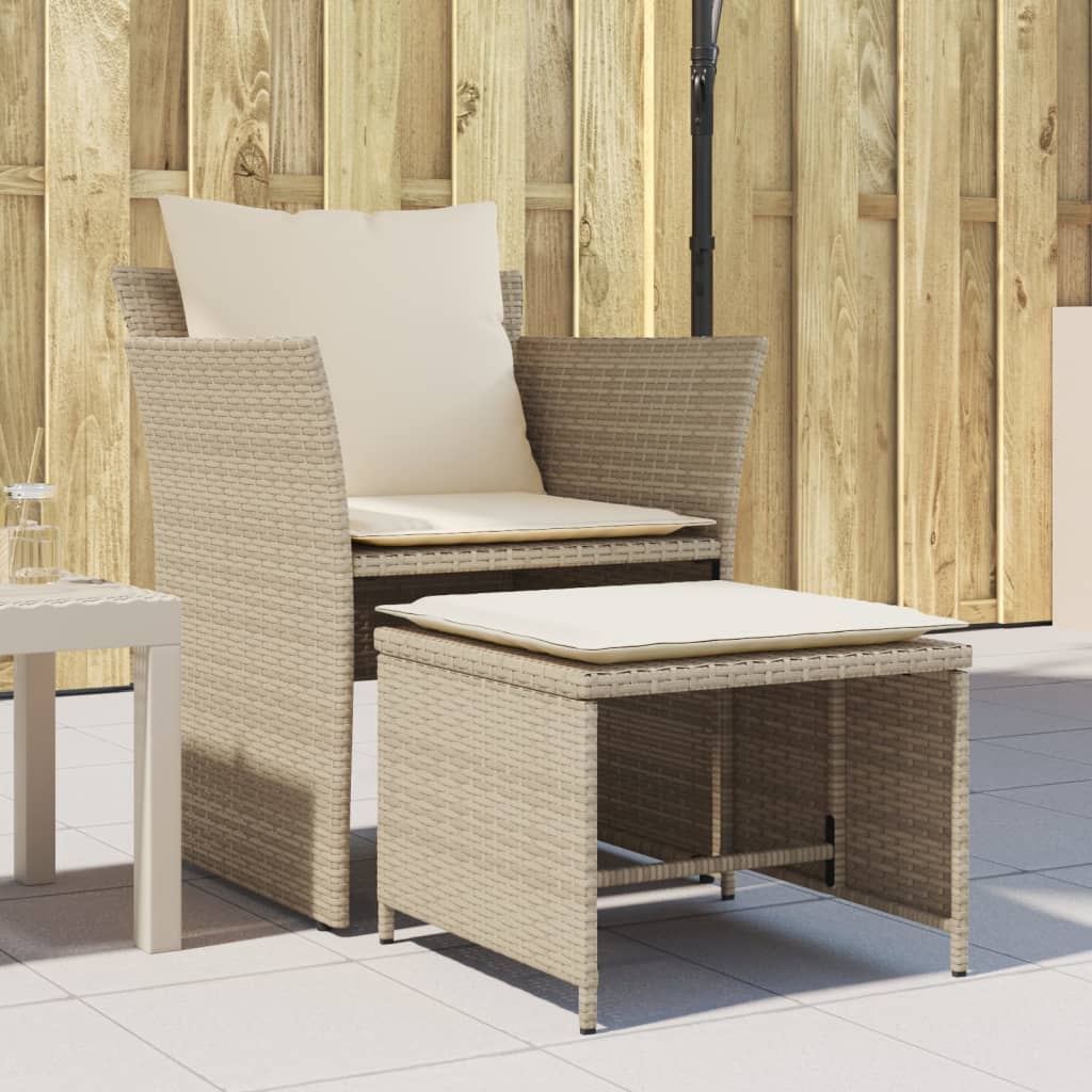 Chaise de jardin avec tabouret beige résine tressée - XIOS
