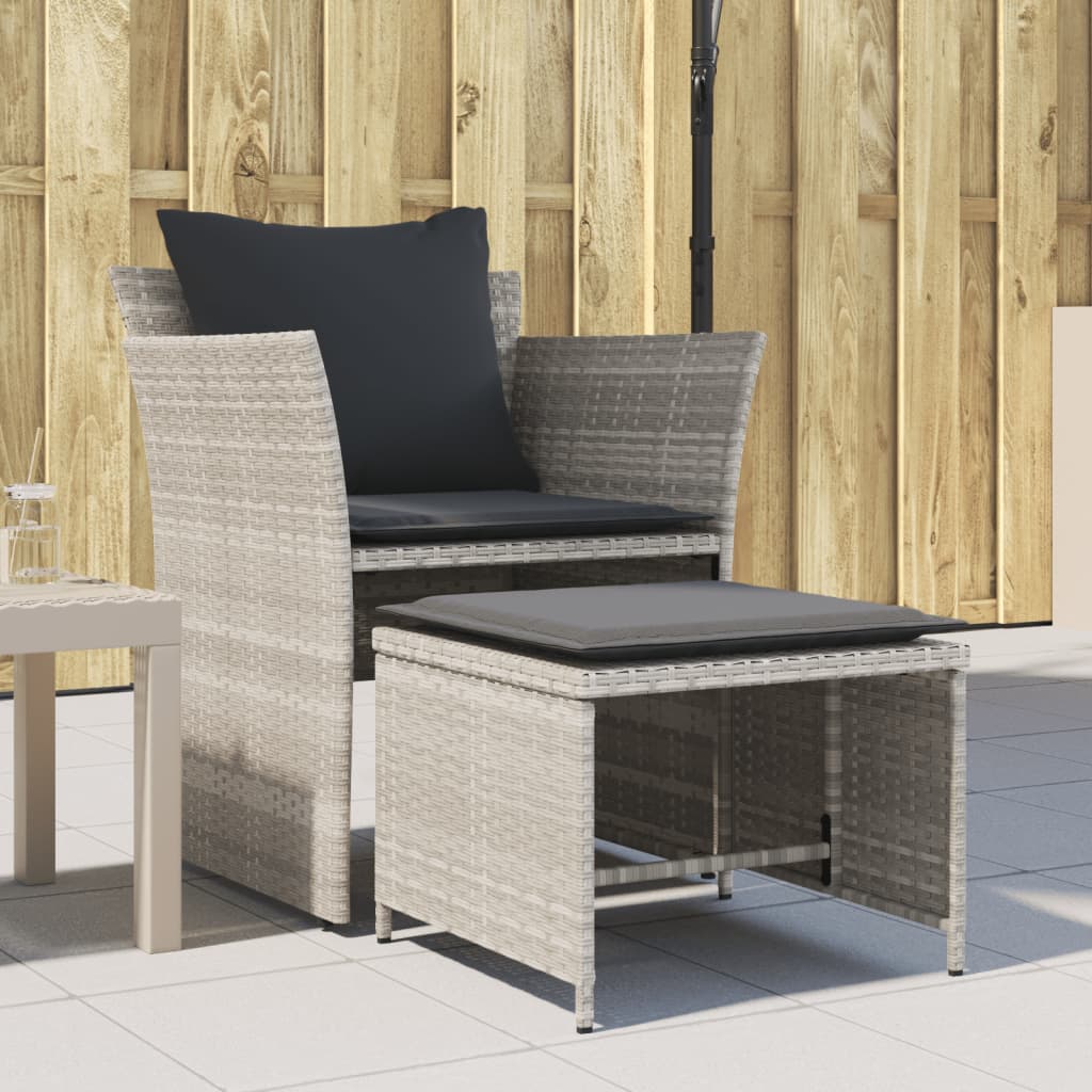 Chaise de jardin avec tabouret gris clair résine tressée - XIOS