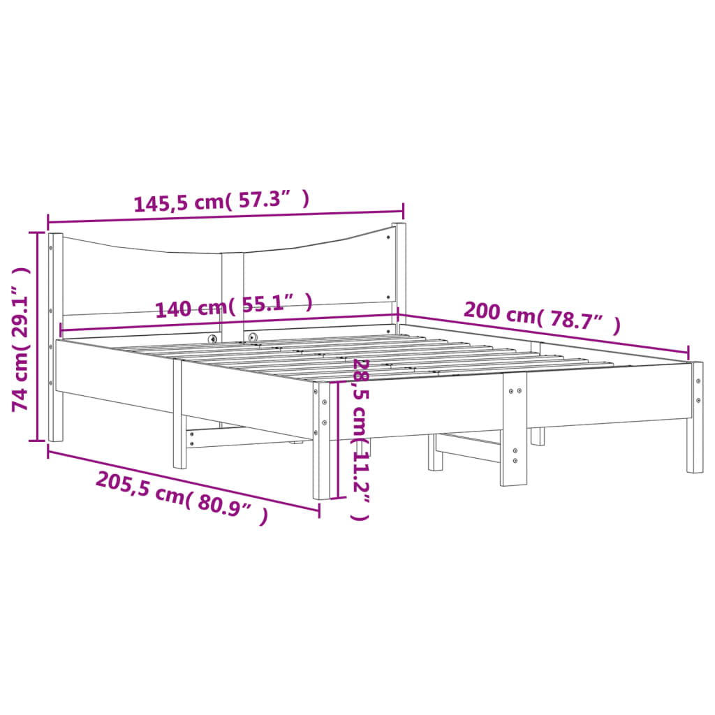 Cadre de lit sans matelas 140x200 cm bois massif de pin - XIOS
