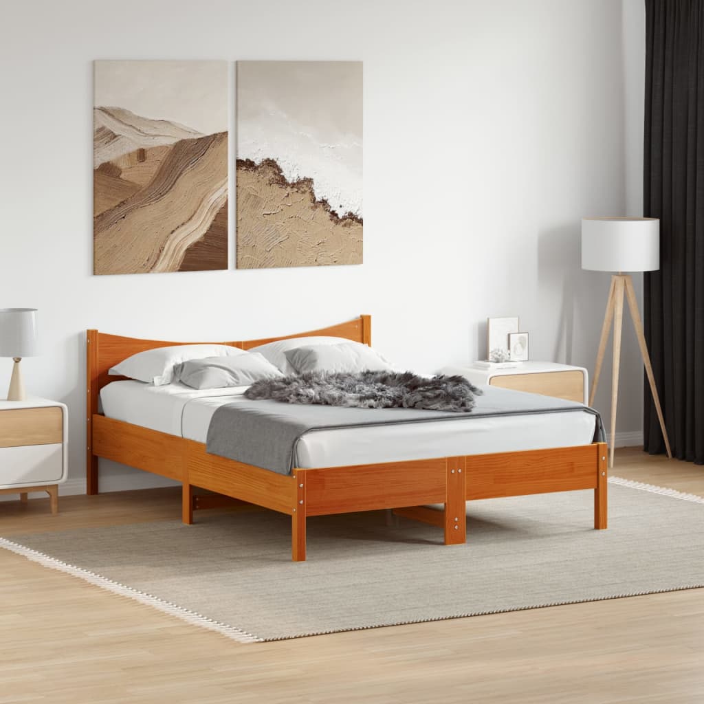 Cadre de lit sans matelas cire marron 120x200cm bois pin massif - XIOS
