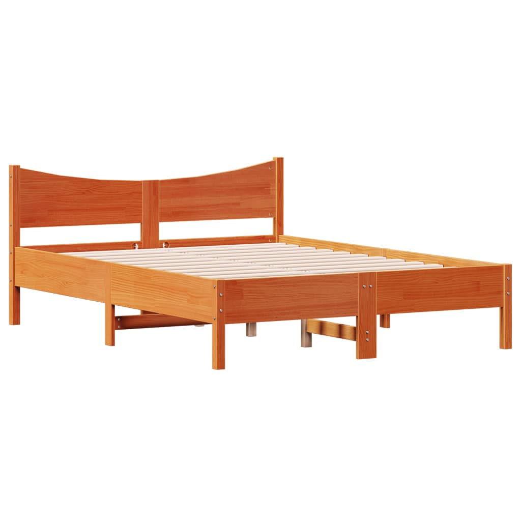 Cadre de lit sans matelas cire marron 140x190cm bois pin massif - XIOS