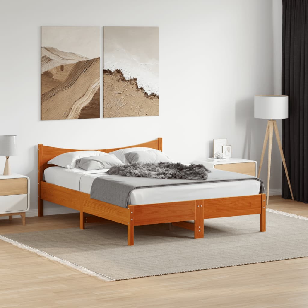Cadre de lit sans matelas cire marron 140x190cm bois pin massif - XIOS