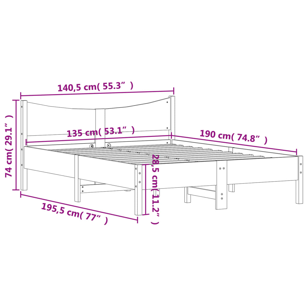 Cadre de lit sans matelas blanc 135x190 cm bois de pin massif - XIOS