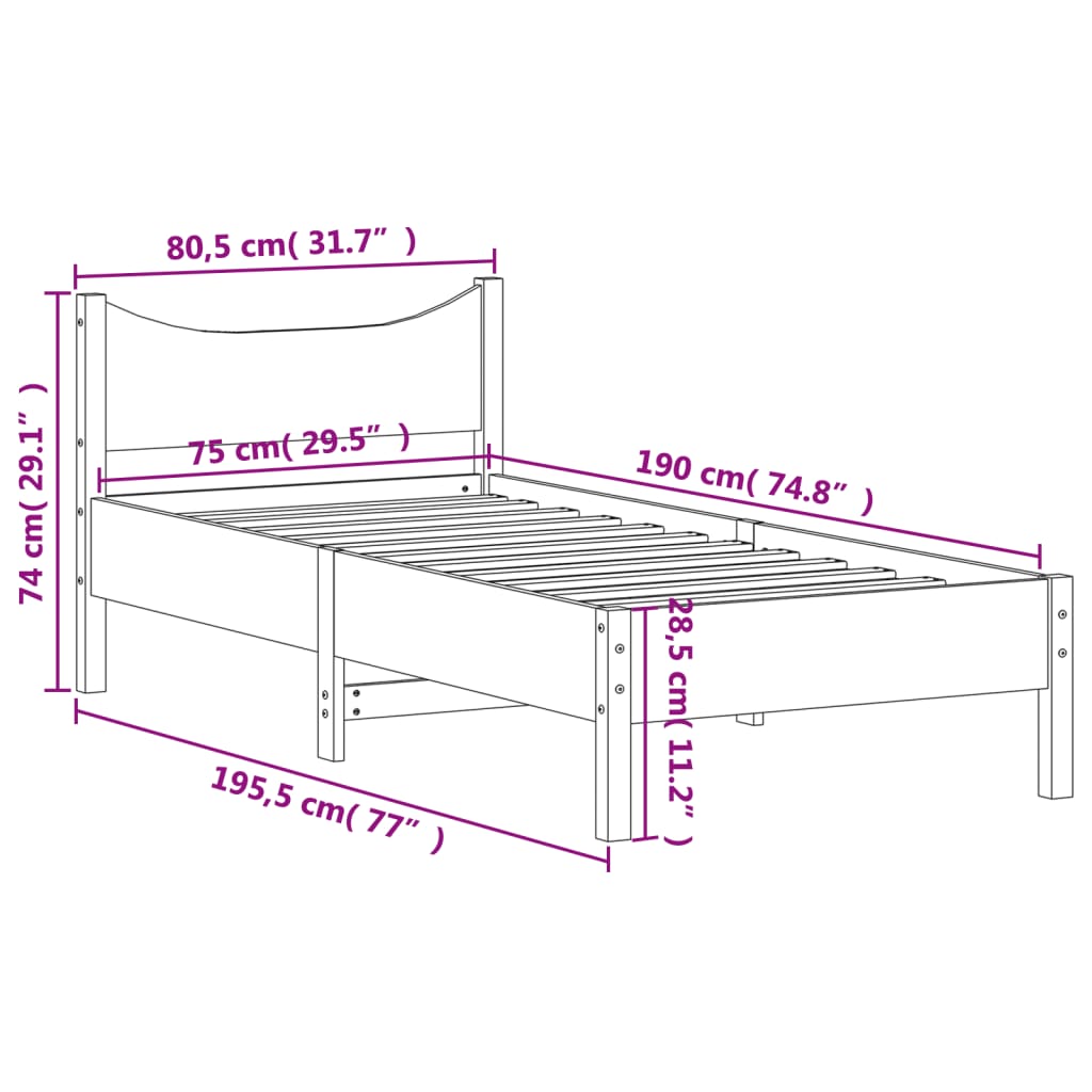 Cadre de lit sans matelas cire marron 75x190 cm bois pin massif - XIOS