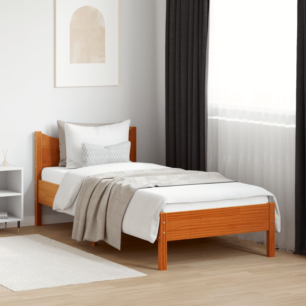 Cadre de lit sans matelas cire marron 75x190 cm bois pin massif - XIOS