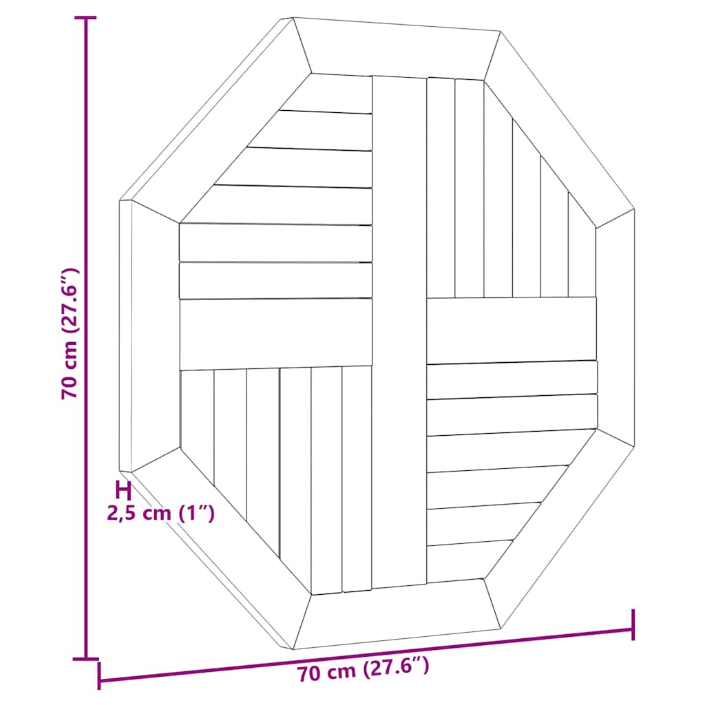 Dessus de table 70x70x2,5 cm octogonal bois de teck massif - XIOS
