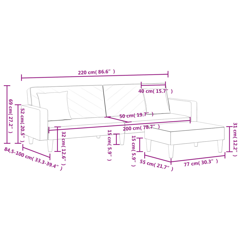 Ensemble de canapés 2 pcs avec coussins jaune velours - XIOS