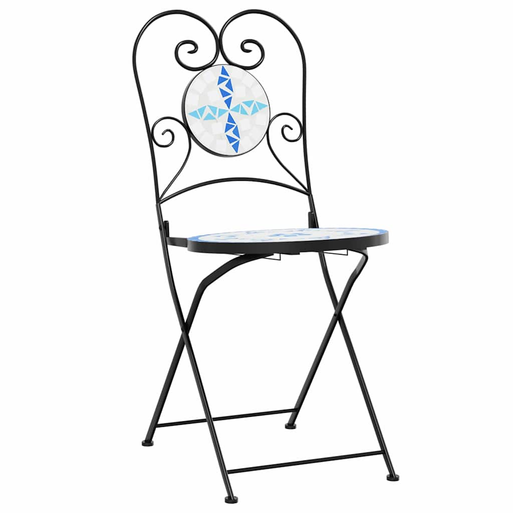 Ensemble de bistro mosaïque bleu et blanc fer et céramique