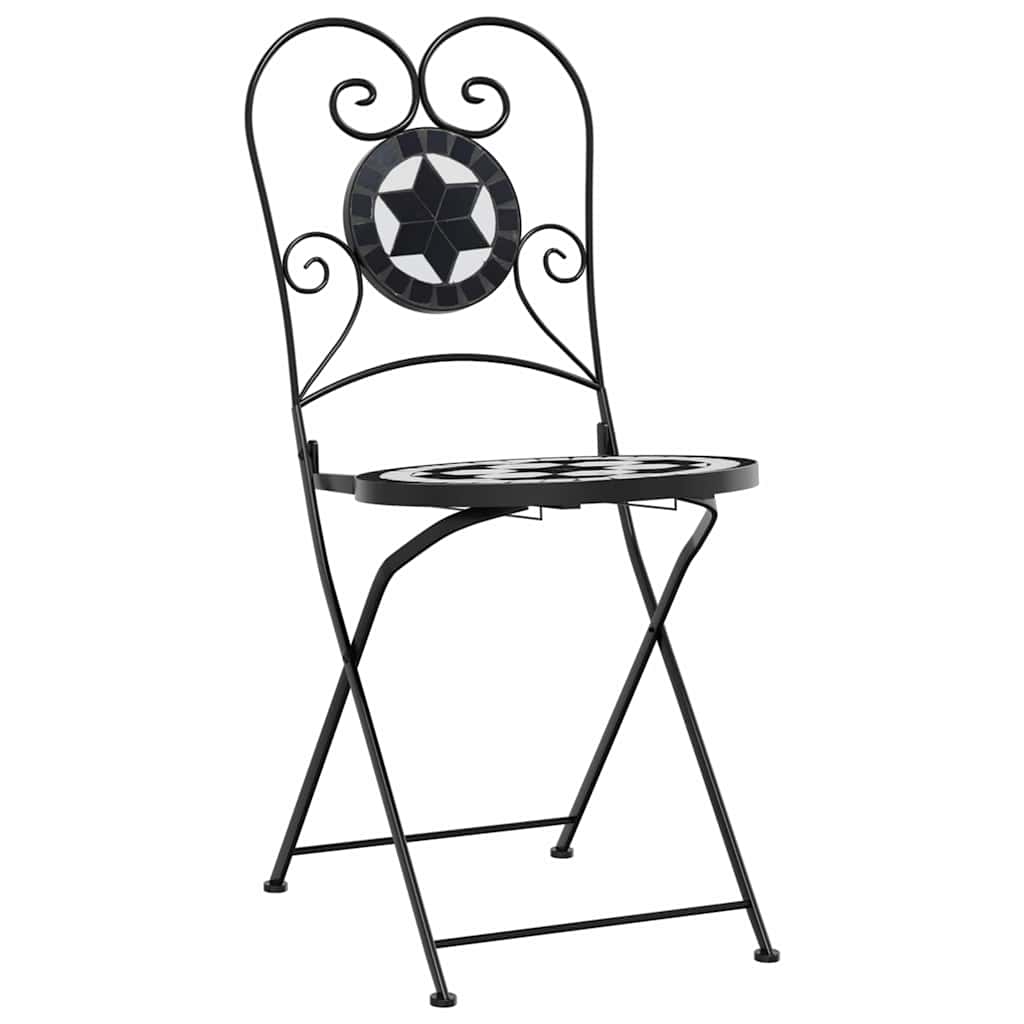 Ensemble de bistro mosaïque noir et blanc fer et céramique