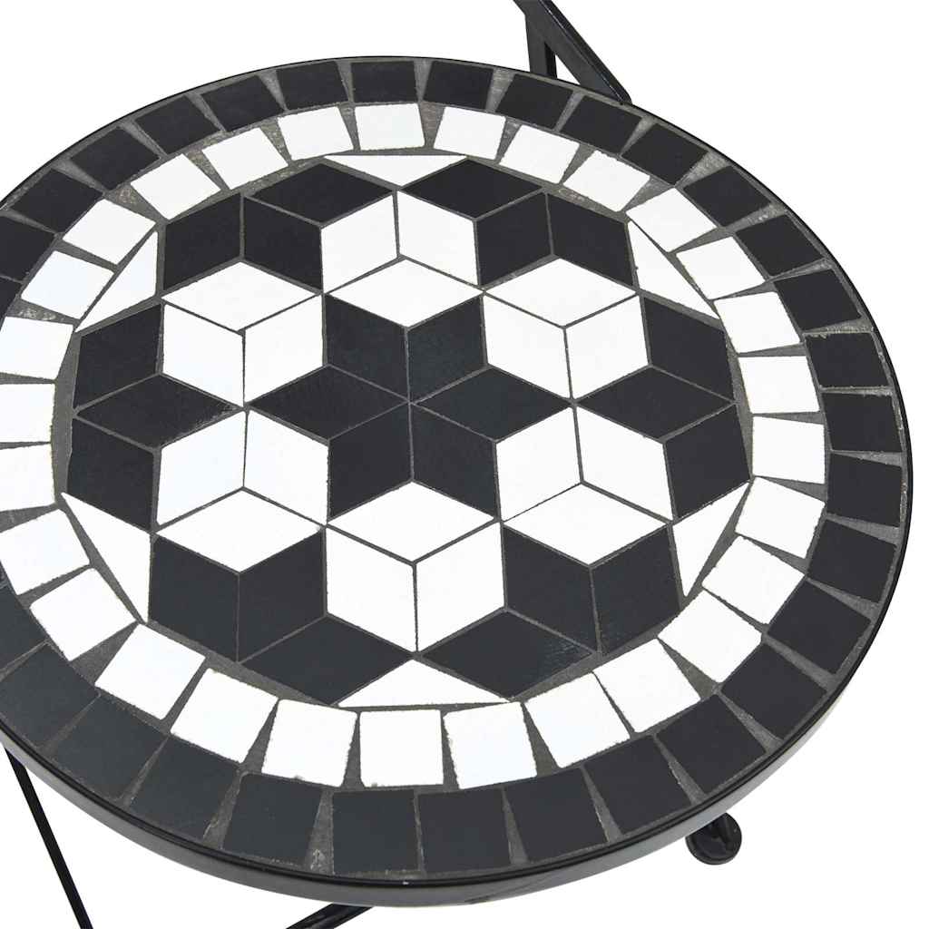 Ensemble de bistro mosaïque noir et blanc fer et céramique