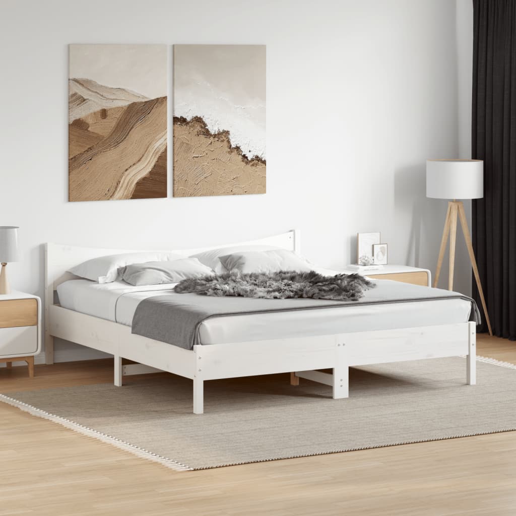 Cadre de lit sans matelas blanc 200x200 cm bois massif de pin - XIOS