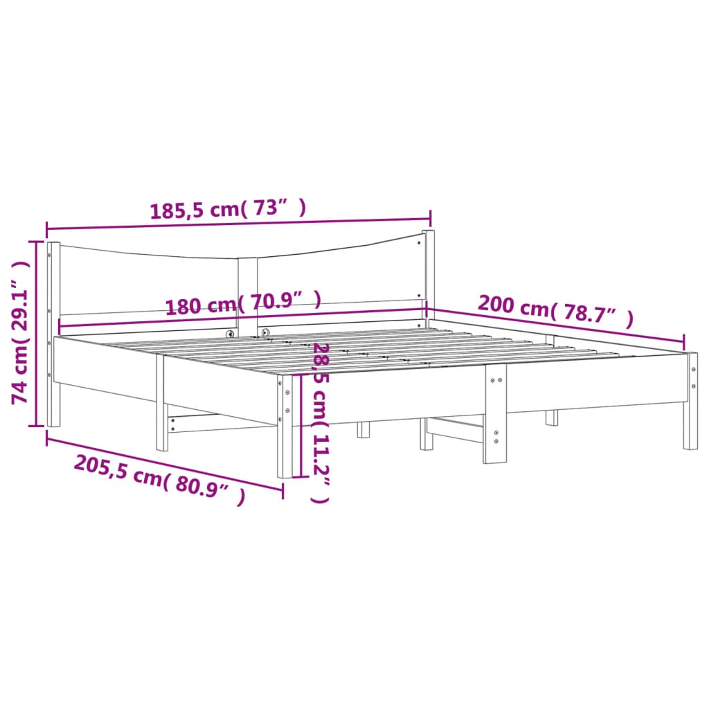 Cadre de lit sans matelas cire marron 180x200cm bois pin massif - XIOS