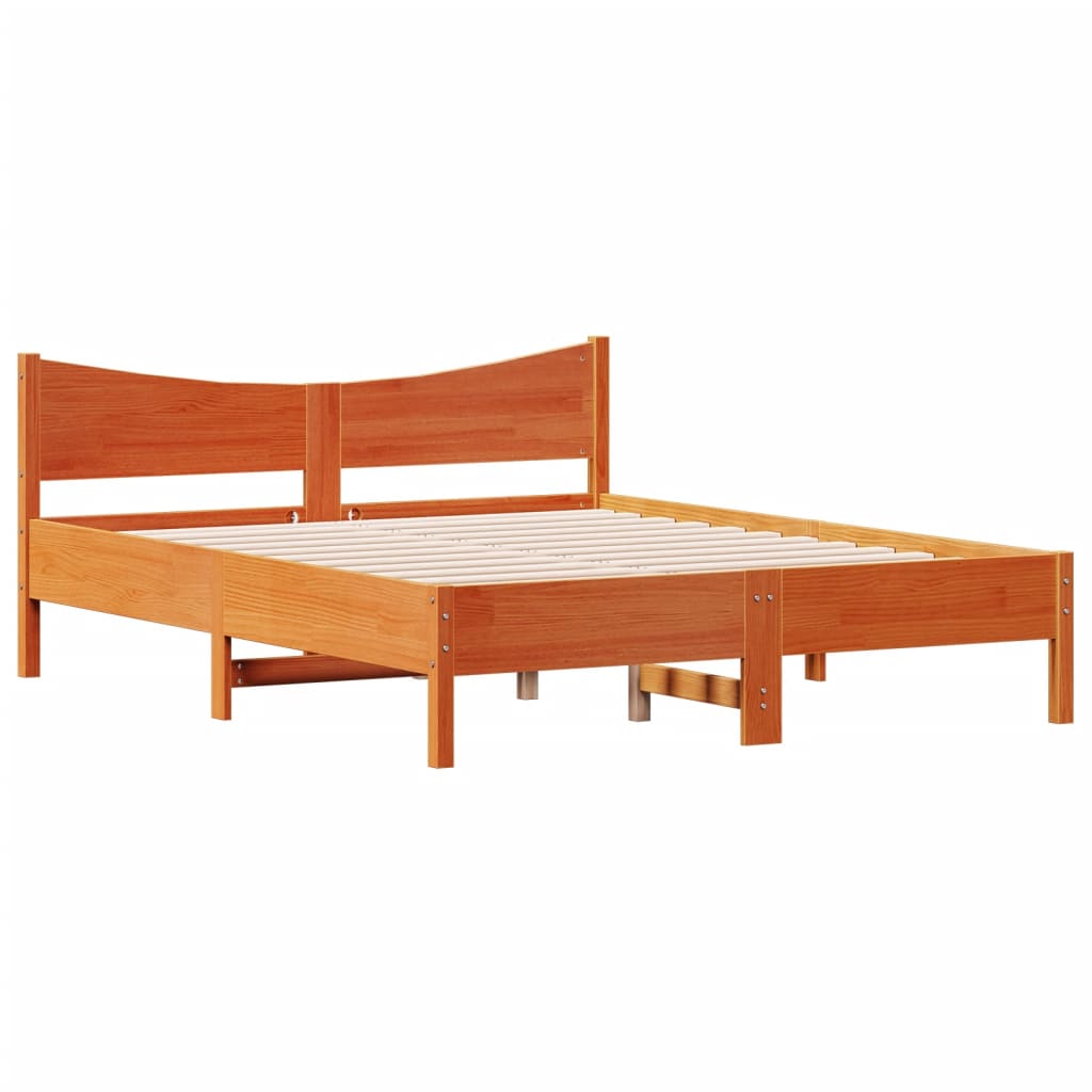 Cadre de lit sans matelas cire marron 160x200cm bois pin massif - XIOS