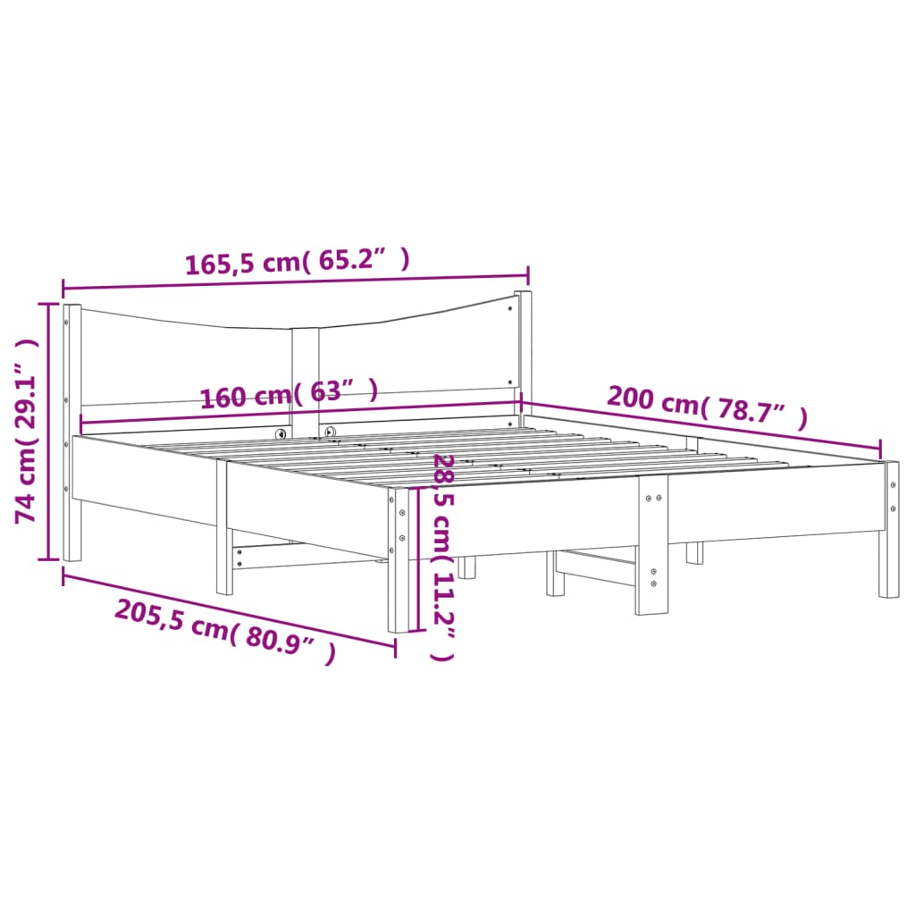 Cadre de lit sans matelas cire marron 160x200cm bois pin massif - XIOS