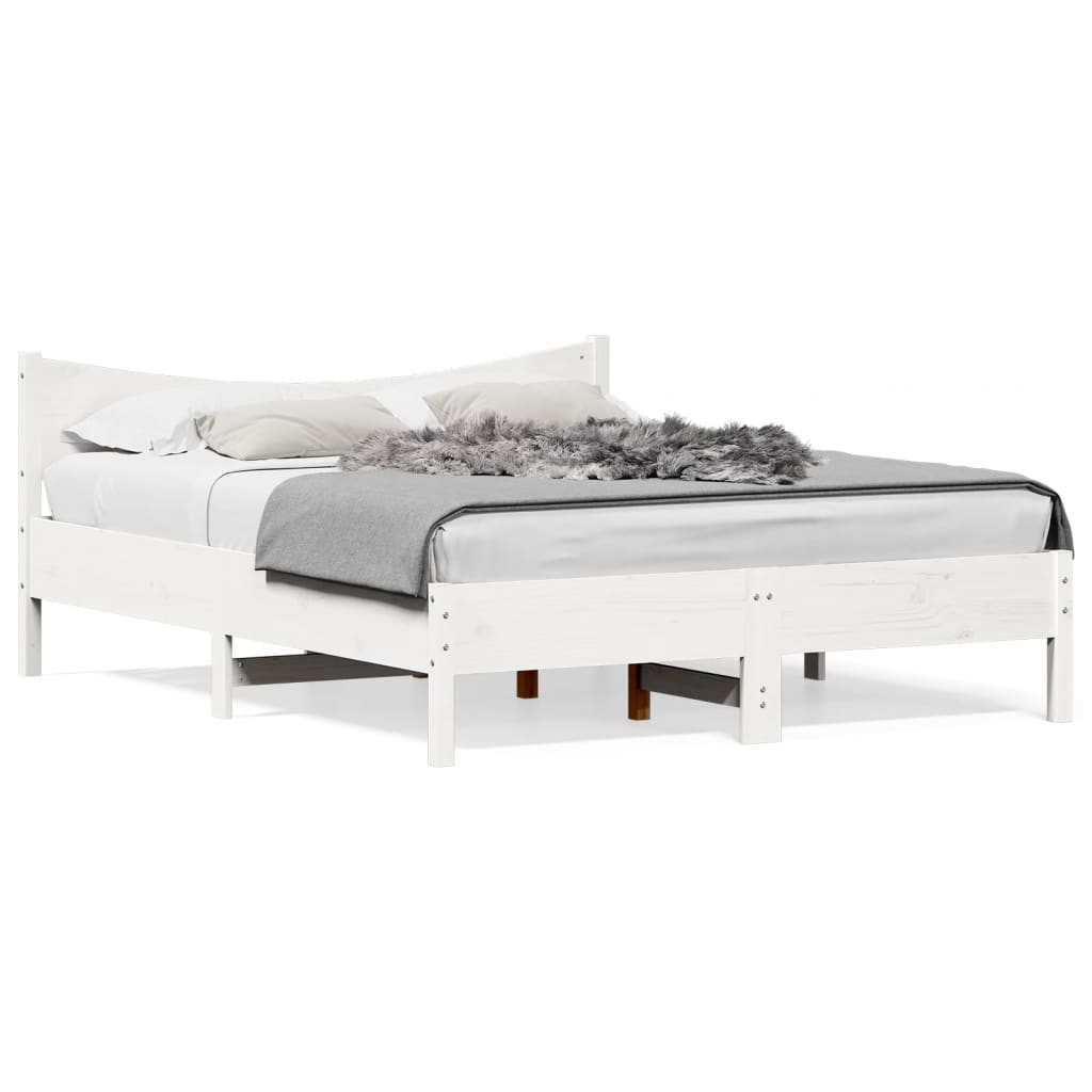 Cadre de lit sans matelas blanc 150x200 cm bois de pin massif - XIOS