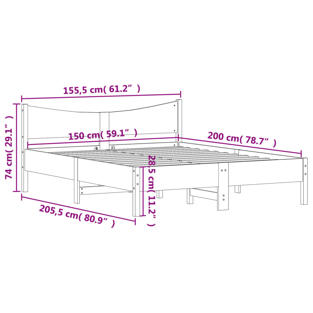 Cadre de lit sans matelas blanc 150x200 cm bois de pin massif - XIOS