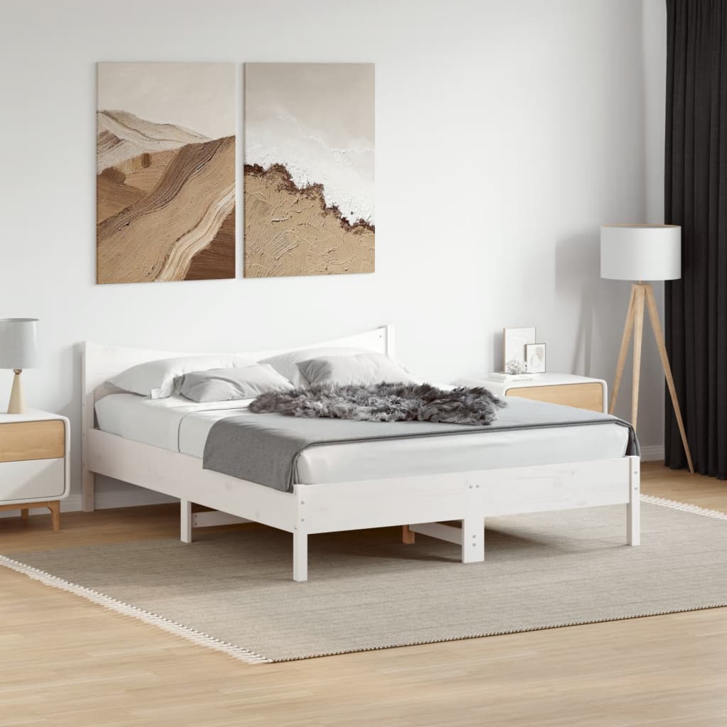 Cadre de lit sans matelas blanc 150x200 cm bois de pin massif - XIOS