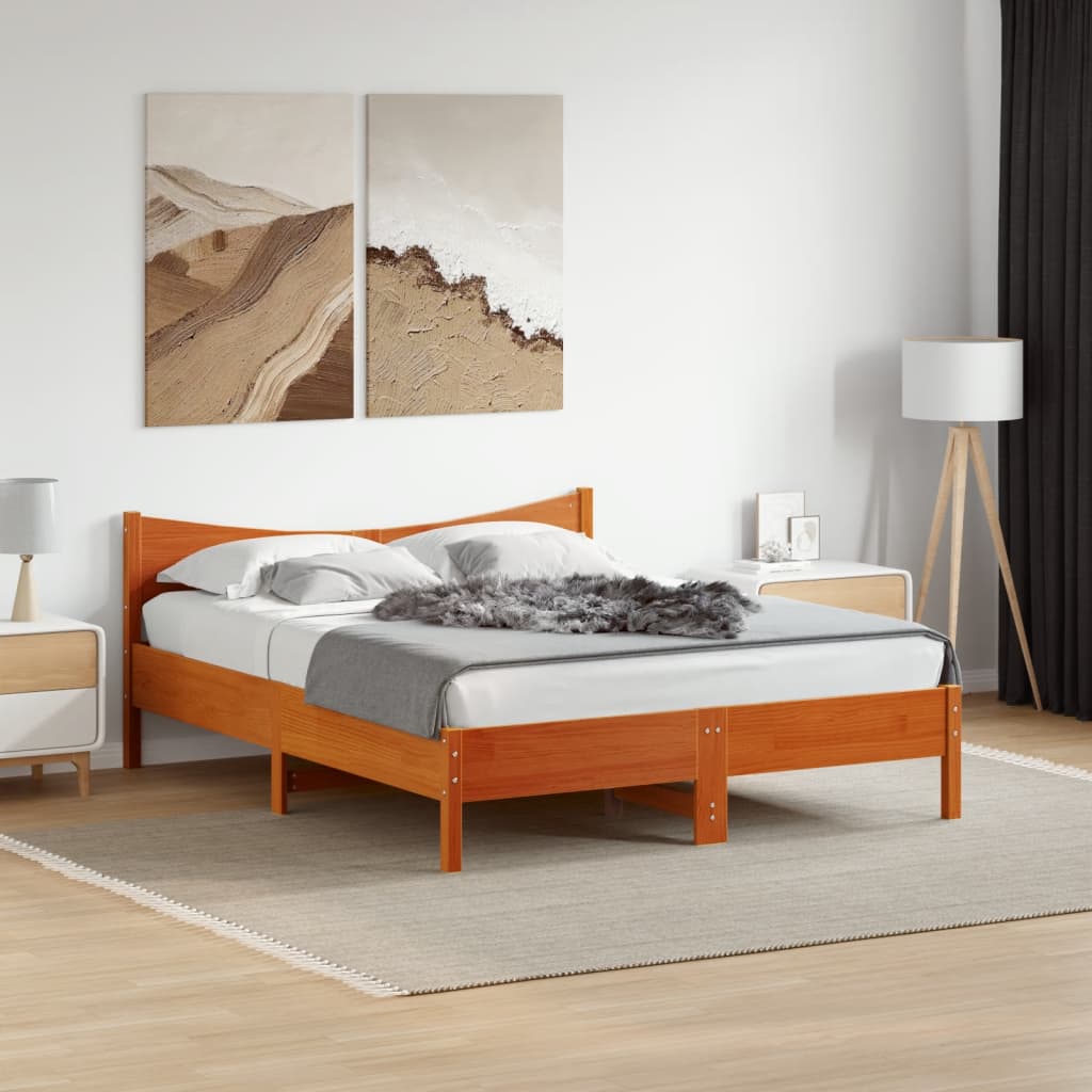 Cadre de lit sans matelas cire marron 150x200cm bois pin massif - XIOS