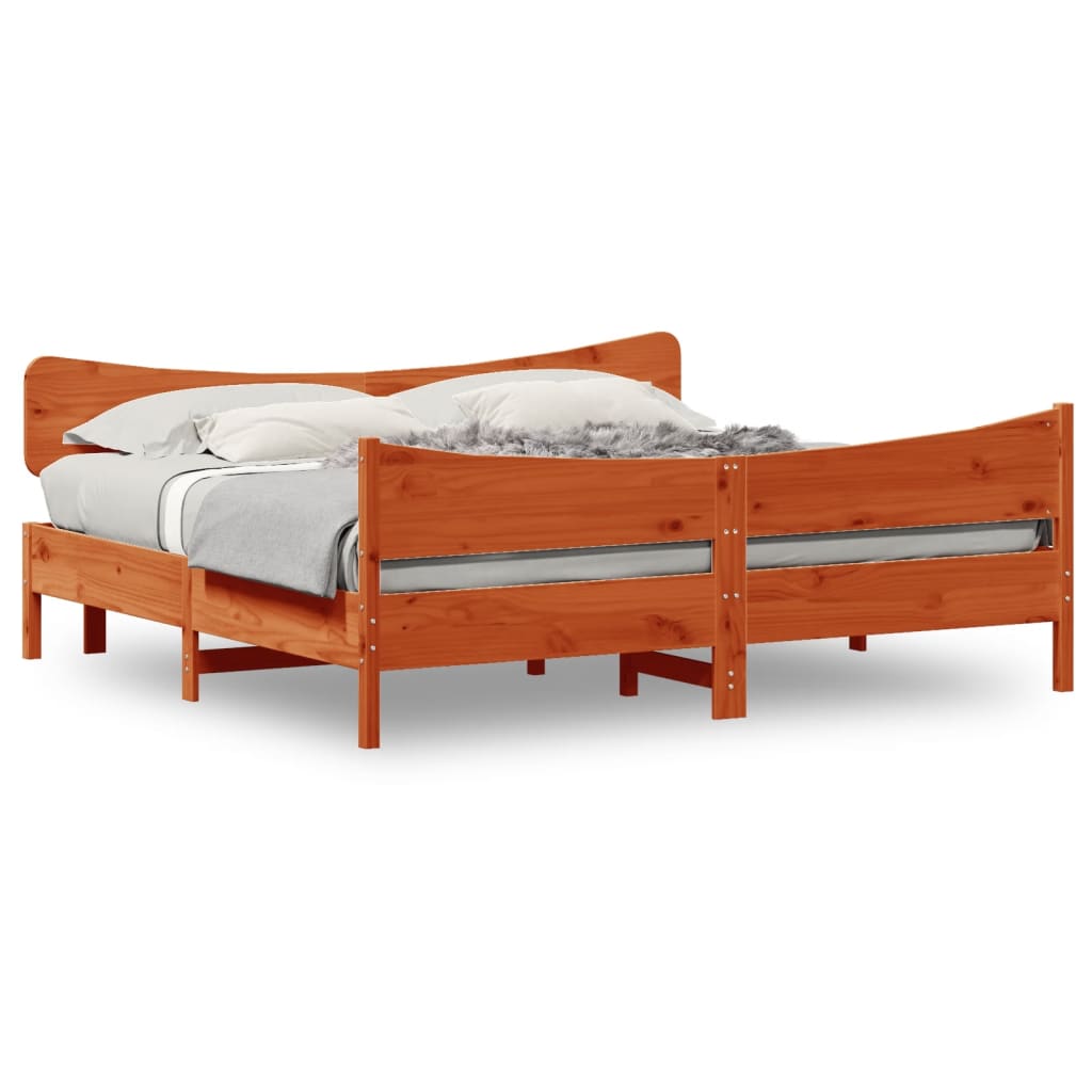Cadre de lit sans matelas cire marron 200x200cm bois pin massif - XIOS