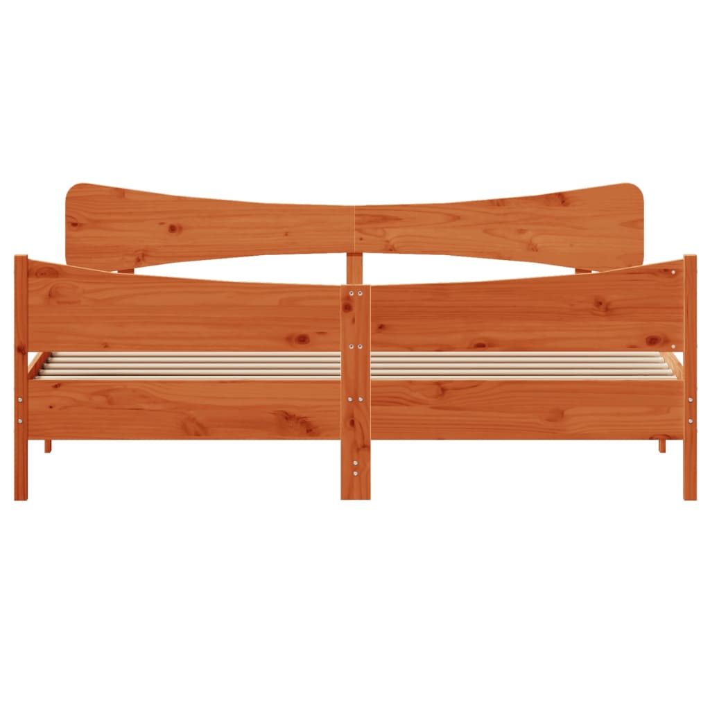 Cadre de lit sans matelas cire marron 200x200cm bois pin massif - XIOS