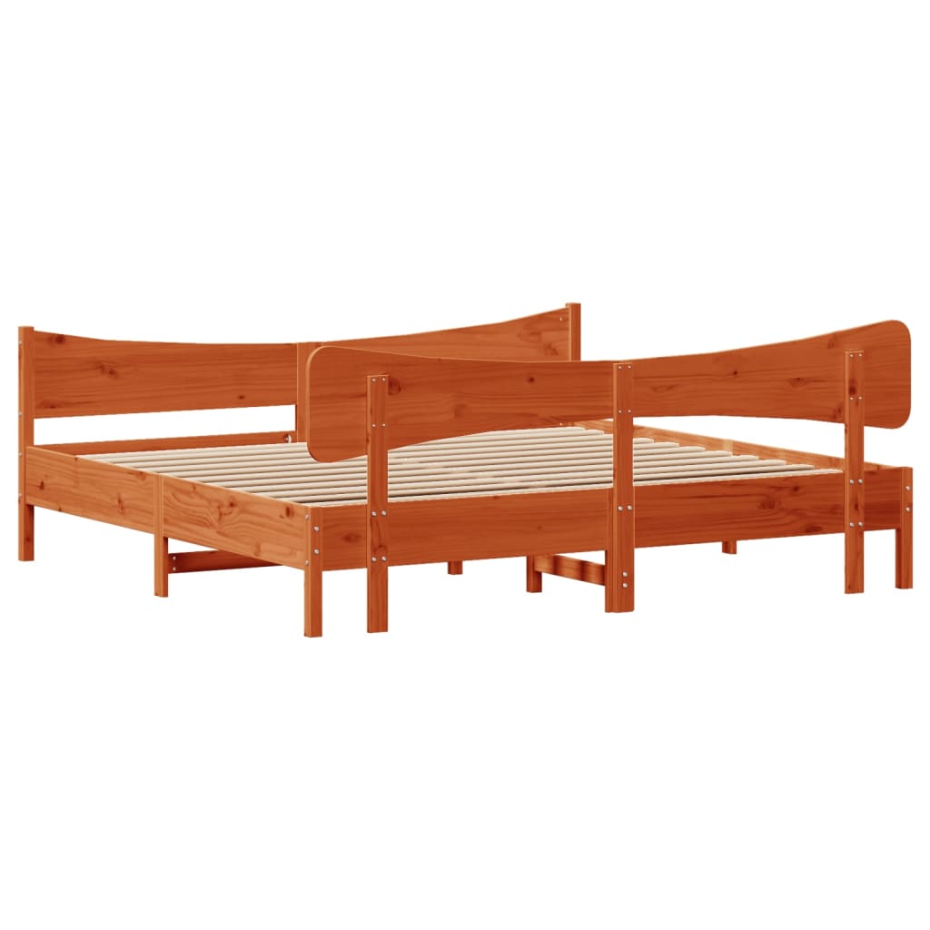 Cadre de lit sans matelas cire marron 200x200cm bois pin massif - XIOS