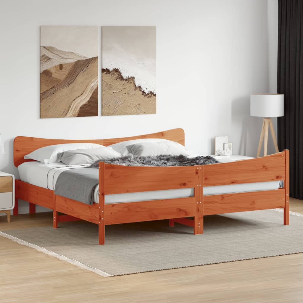 Cadre de lit sans matelas cire marron 200x200cm bois pin massif - XIOS