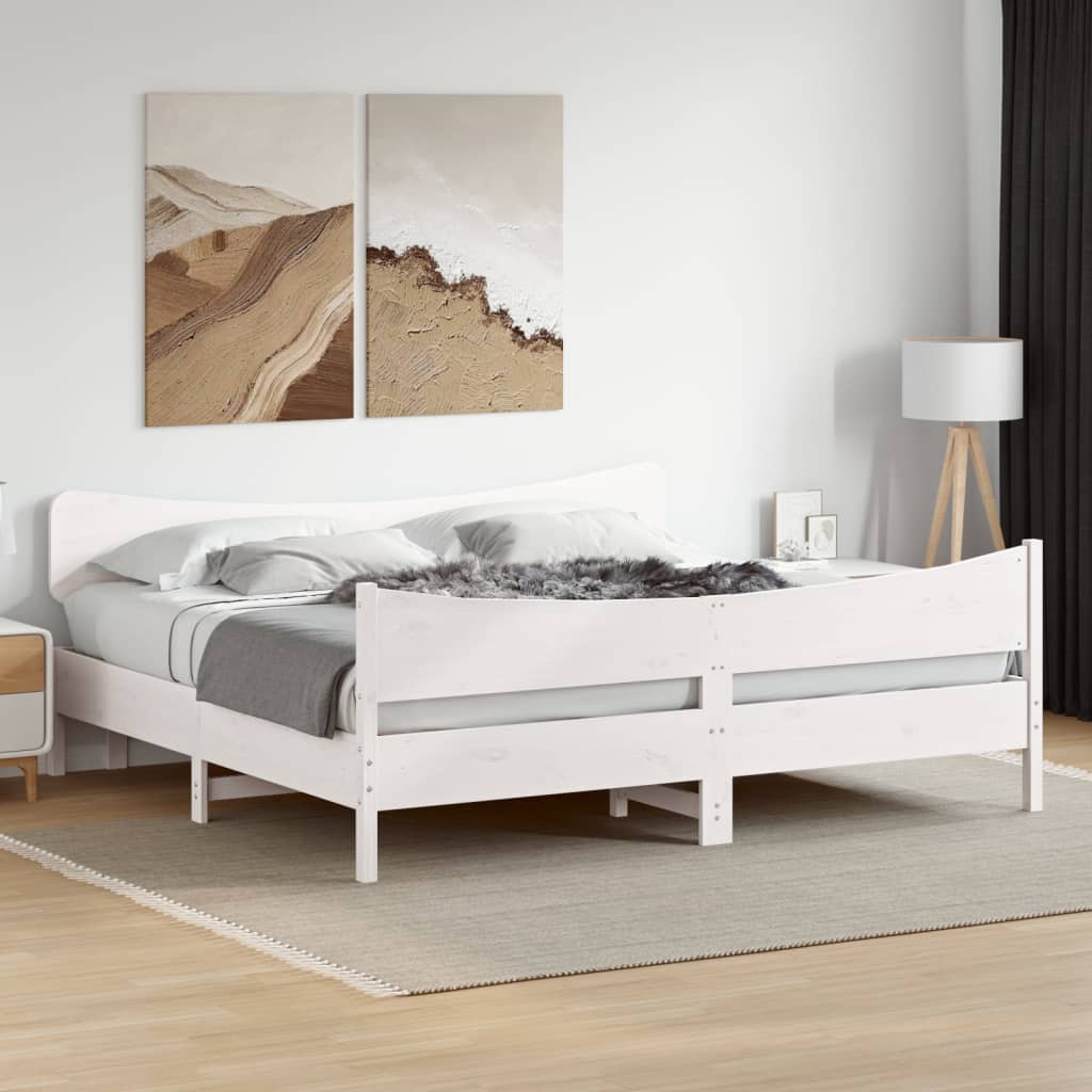 Cadre de lit sans matelas blanc 180x200 cm bois massif de pin - XIOS