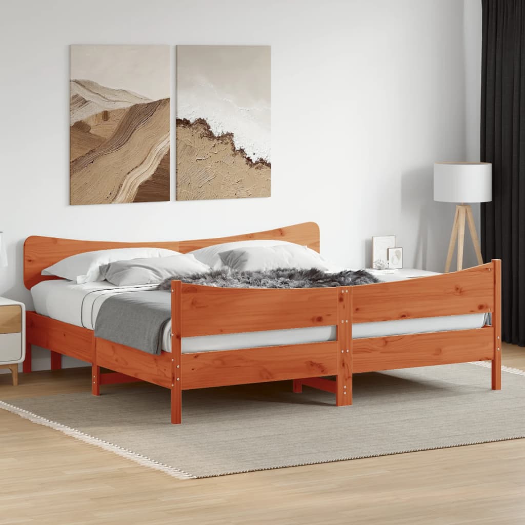 Cadre de lit sans matelas cire marron 180x200cm bois pin massif - XIOS