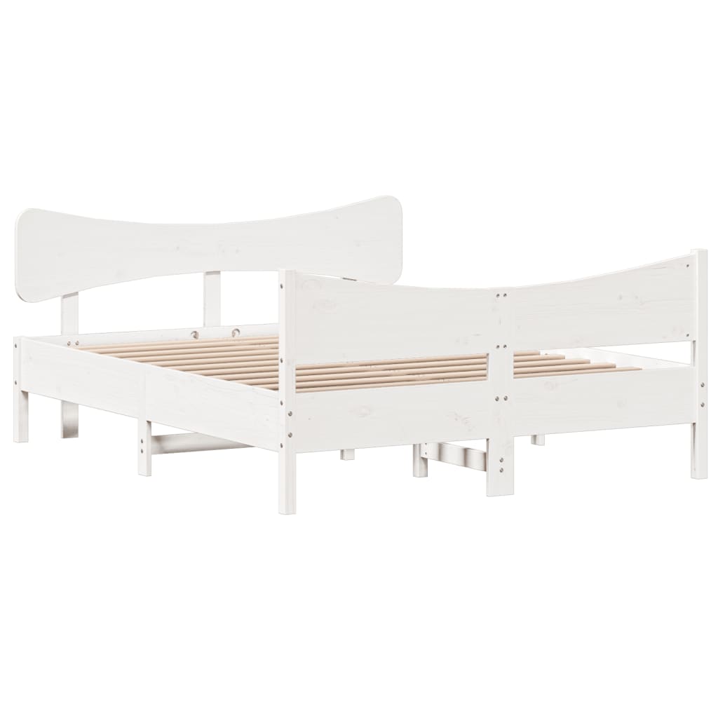 Cadre de lit sans matelas blanc 160x200 cm bois de pin massif - XIOS
