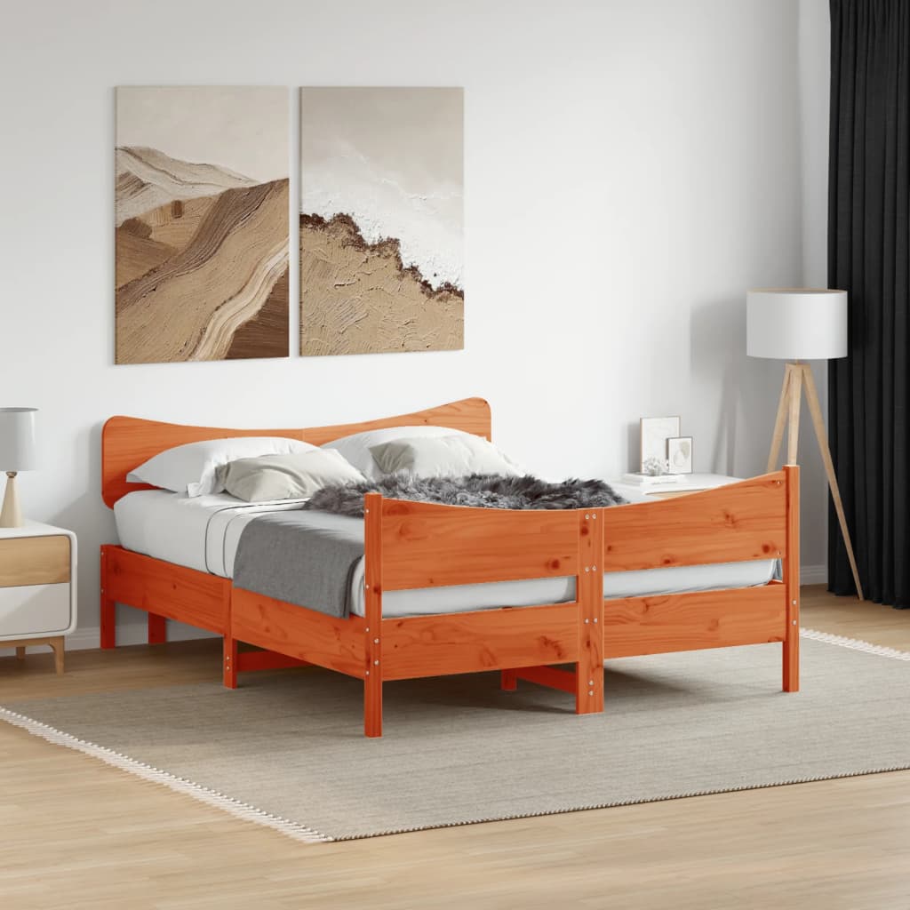 Cadre de lit sans matelas cire marron 150x200cm bois pin massif - XIOS