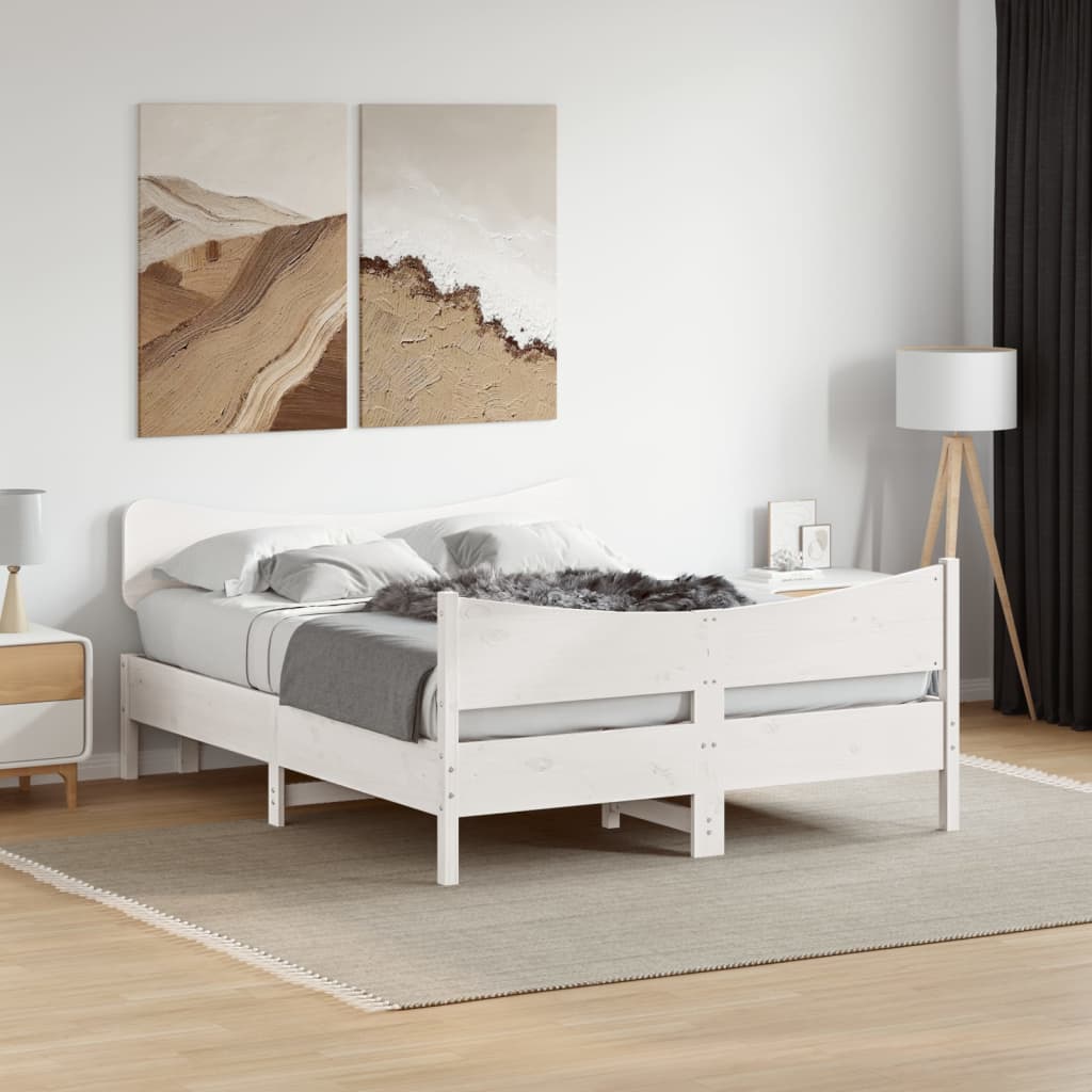 Cadre de lit sans matelas blanc 140x200 cm bois de pin massif - XIOS