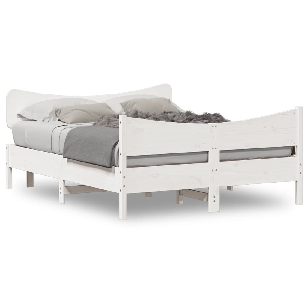 Cadre de lit sans matelas blanc 140x190 cm bois de pin massif - XIOS