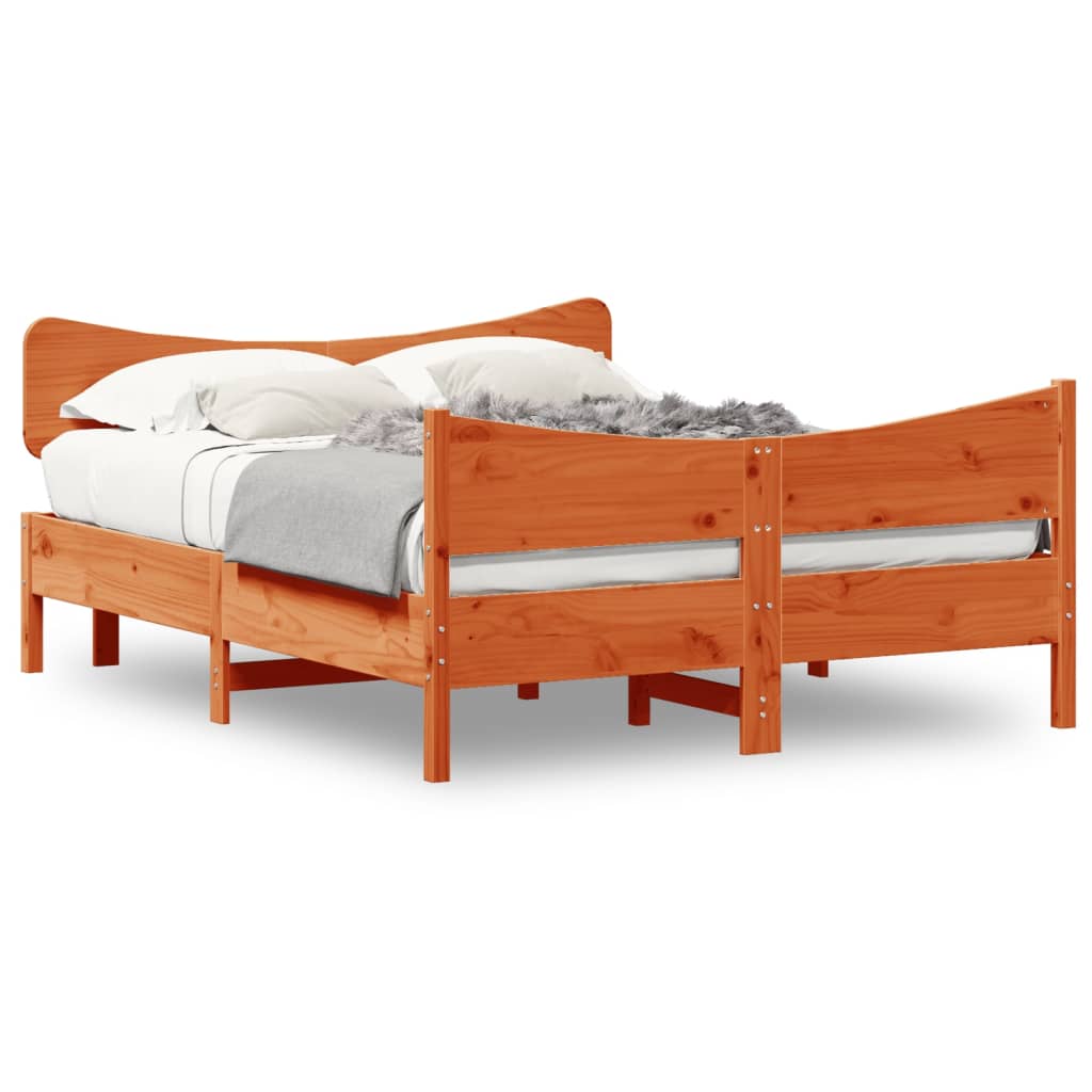 Cadre de lit sans matelas cire marron 140x190cm bois pin massif - XIOS